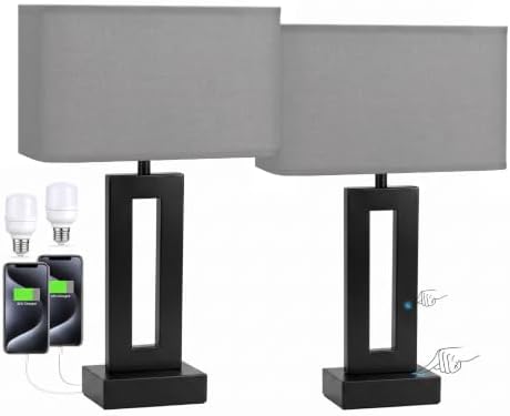 Table Lamps Set of 2, 16.4" Bedside Lamps for Nightstand with USB C+A