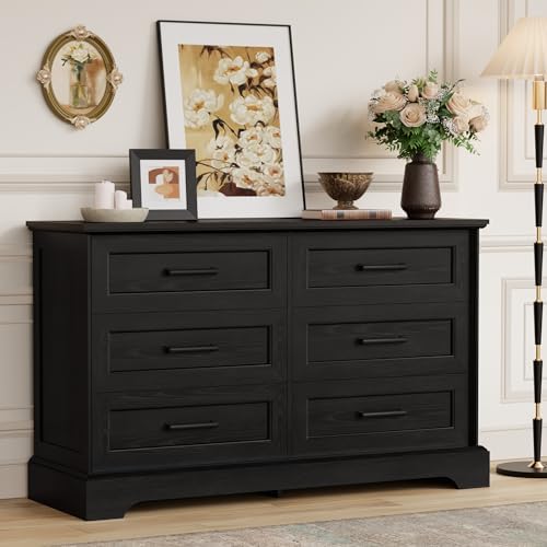 Furmax Farmhouse Dresser for Bedroom, 6 Drawers Dresser, Black