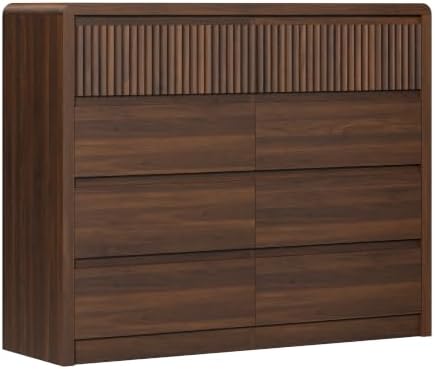 LYNSOM Walnut Fluted 8 Drawer Dresser, 50" Wide Wooden Chest of Drawers for Bedroom, Curved Profile Design, Mid Century Modern Dresser Storage Organizer Closet for Living Room, Hallway, Entryway