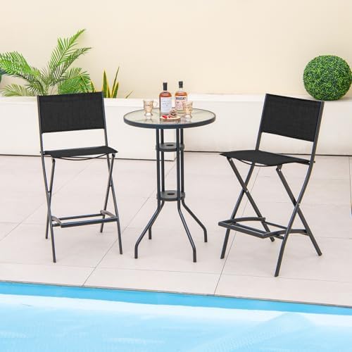 Tangkula Outdoor Barstools Set of 4, Counter Height Folding Bar Chairs with Back and Footrest, Versatile Patio Dining Chairs with Breathable Fabric & Heavy-Duty Metal Frame