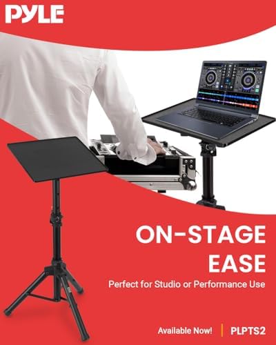 PYLE-PRO Universal Laptop Projector Tripod Stand - Computer, Book, DJ Equipment Holder Mount Height Adjustable Up to 39.37” w/ 14” x 11” Plate Size -for Office, Home, Stage, Studio, DJ Racks Holder