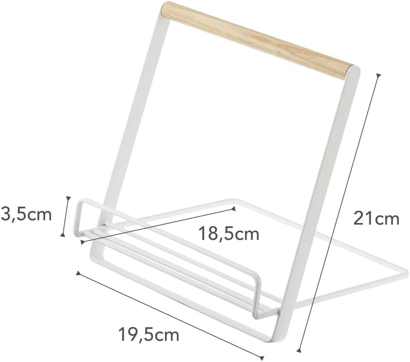 Yamazaki Home Tosca Cookbook Stand - Kitchen Cooking Recipe Holder for Counter - Steel + Wood