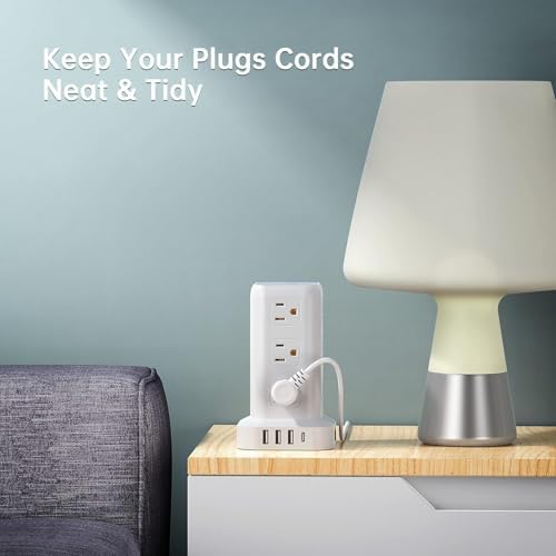 6.5Ft Power Strip Tower with 12 Widely Outlets & 4 USB Ports