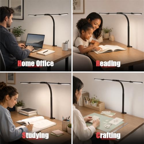 Cloud Space LED Desk Lamp with Clamp, Wide Foldable Light for Dual Monitors