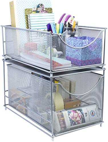 Sorbus Under Sink Organizer, Pull-Out Mesh Drawer (1 Drawer, Silver)