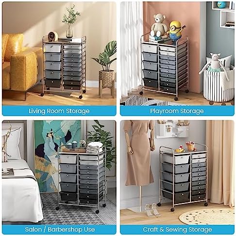 Giantex 15 Drawers Rolling Cart, Classroom Organizers, Storage Cart with Wheels, for Teacher Office Home School Supplies Tool Craft Art Paper