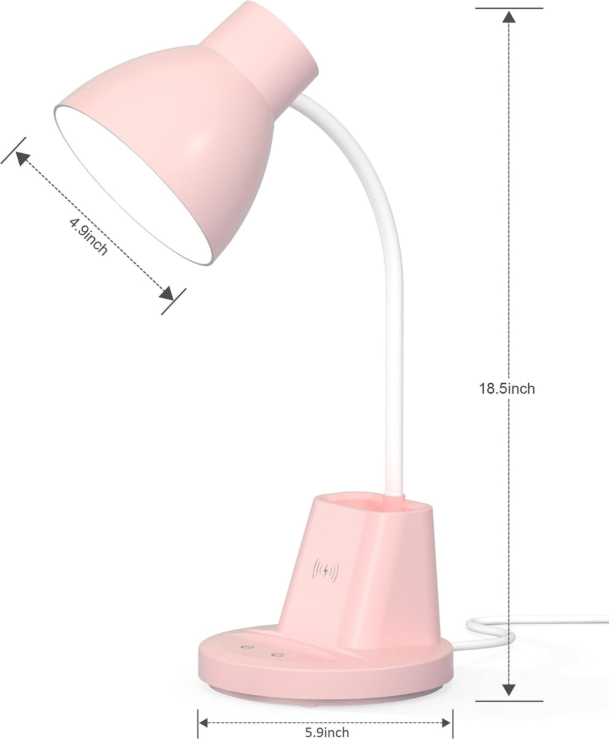 10W Wireless Charging LED Desk Lamp with Pen Holder, CRI 95, Pink