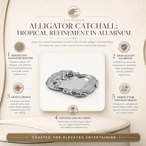 Arthur Court Alligator Catchall Tray - Premium Aluminum Decorative Organizer - 9 Inch Long for Desktop, Nightstand, or Dresser