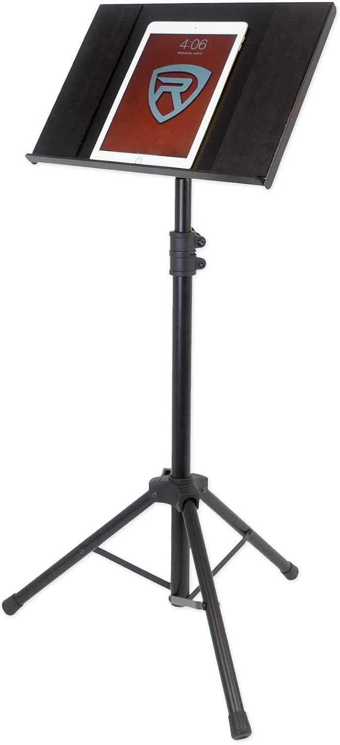 Rockville RLS68 Adjustable DJ Laptop, Tablet Tripod Stand with Dual Trays