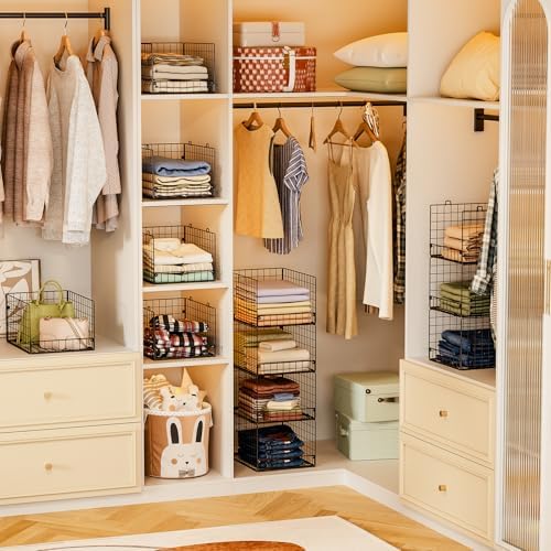 4-Tier Stackable Closet Organizers and Storage Shelves, Foldable Closet Shelf Organizer System, Stackable Storage Bins Drawers for Closet Organizer System, Black(Patent 30022416, 15.7"x11.8"x34.64")