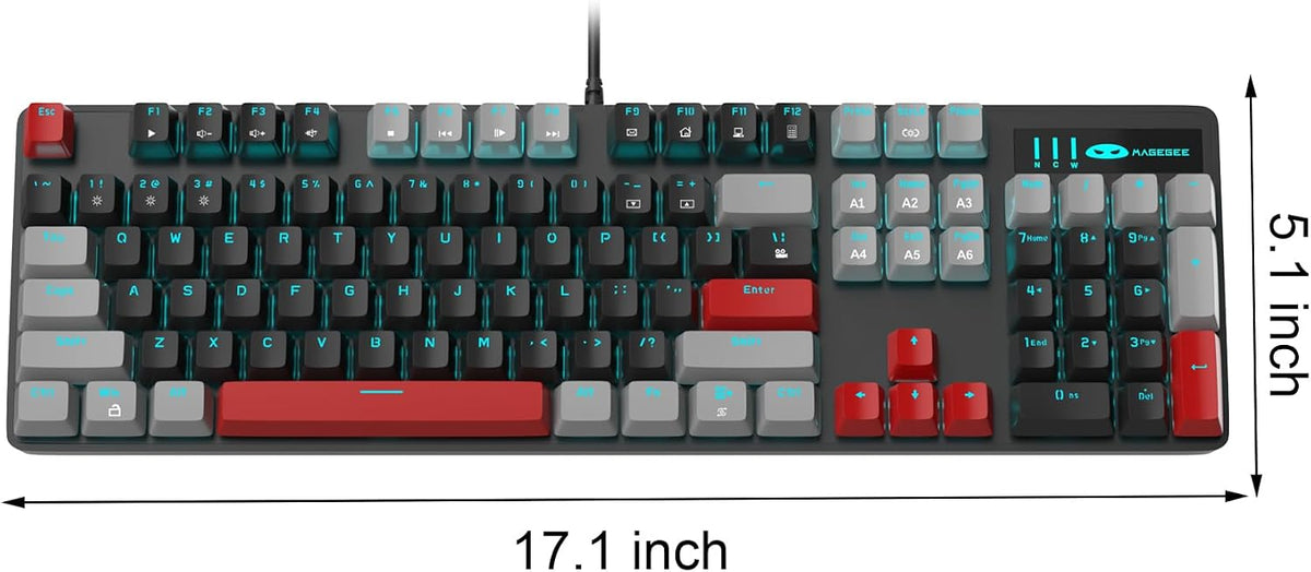 MageGee Mechanical Gaming Keyboard, 104 Keys Blue Backlit Keyboards with Red Switches Double-Shot Keycaps, USB Wired Mechanical Computer Keyboard for Laptop, Desktop, PC Gamers(Gray & Black)
