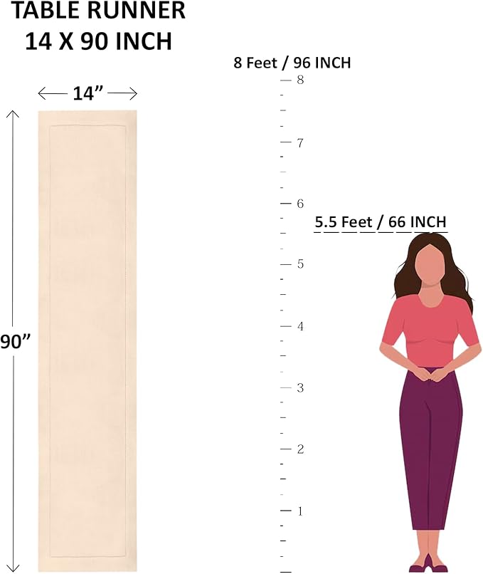 Solino Home Linen Pumpkin Table Runner 90 Inches Long - 100% Pure Linen Hemstitch 14 x 90 Inch Table Runner for Dining, Fall, Autumn, Halloween, Thanksgiving, Holiday - Classic Hemstitch