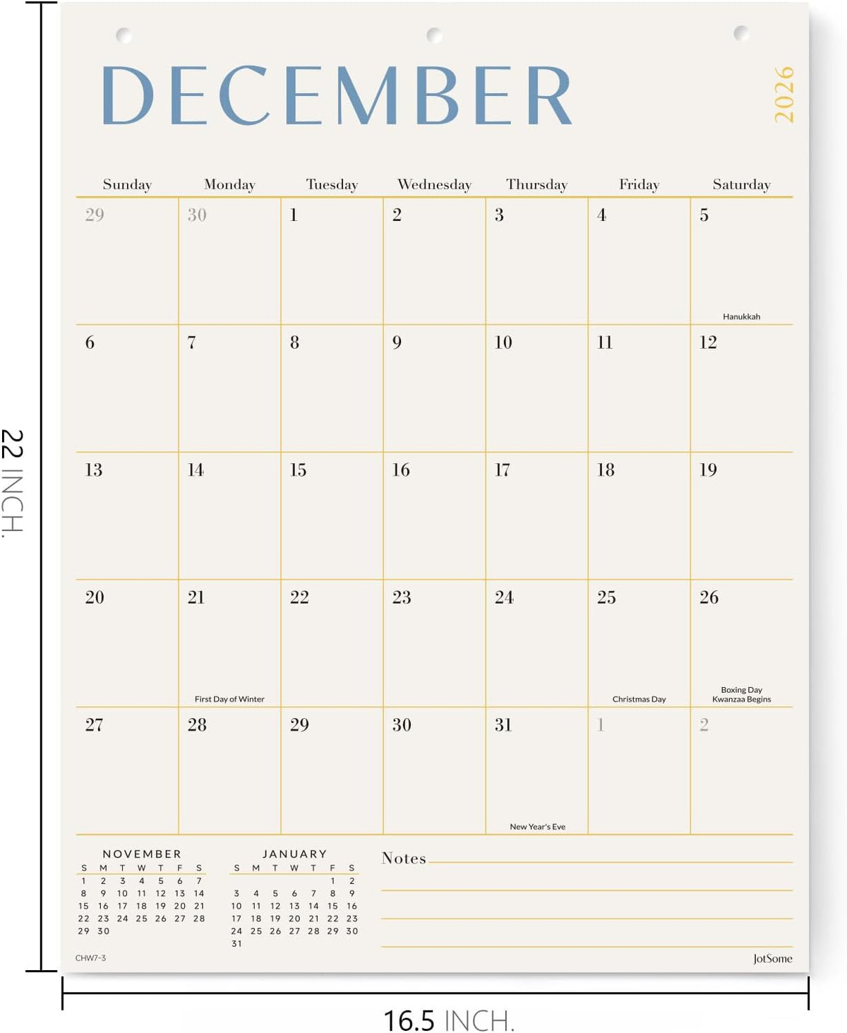 Jotsome Large Wall Calendar 2026-2027, Monthly Wall Calendar 17"x22"