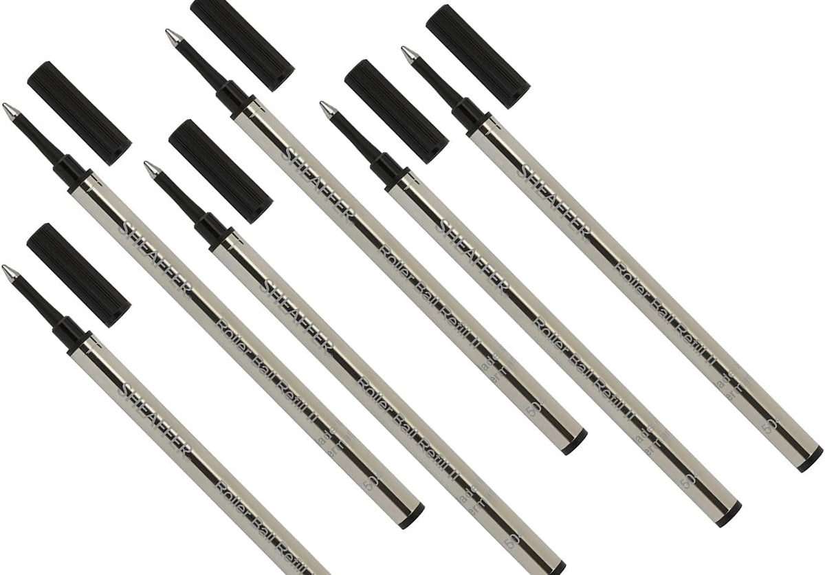 6 Sheaffer Slim Rollerball Refill for Valor, Agio, Prelude, intesity, VFM, Taranis, Sagaris, Sheaffer (100, 200, and 300) Pens (Bulk Pack of 6/Pack) in Storage Tube (New Version) (Black)