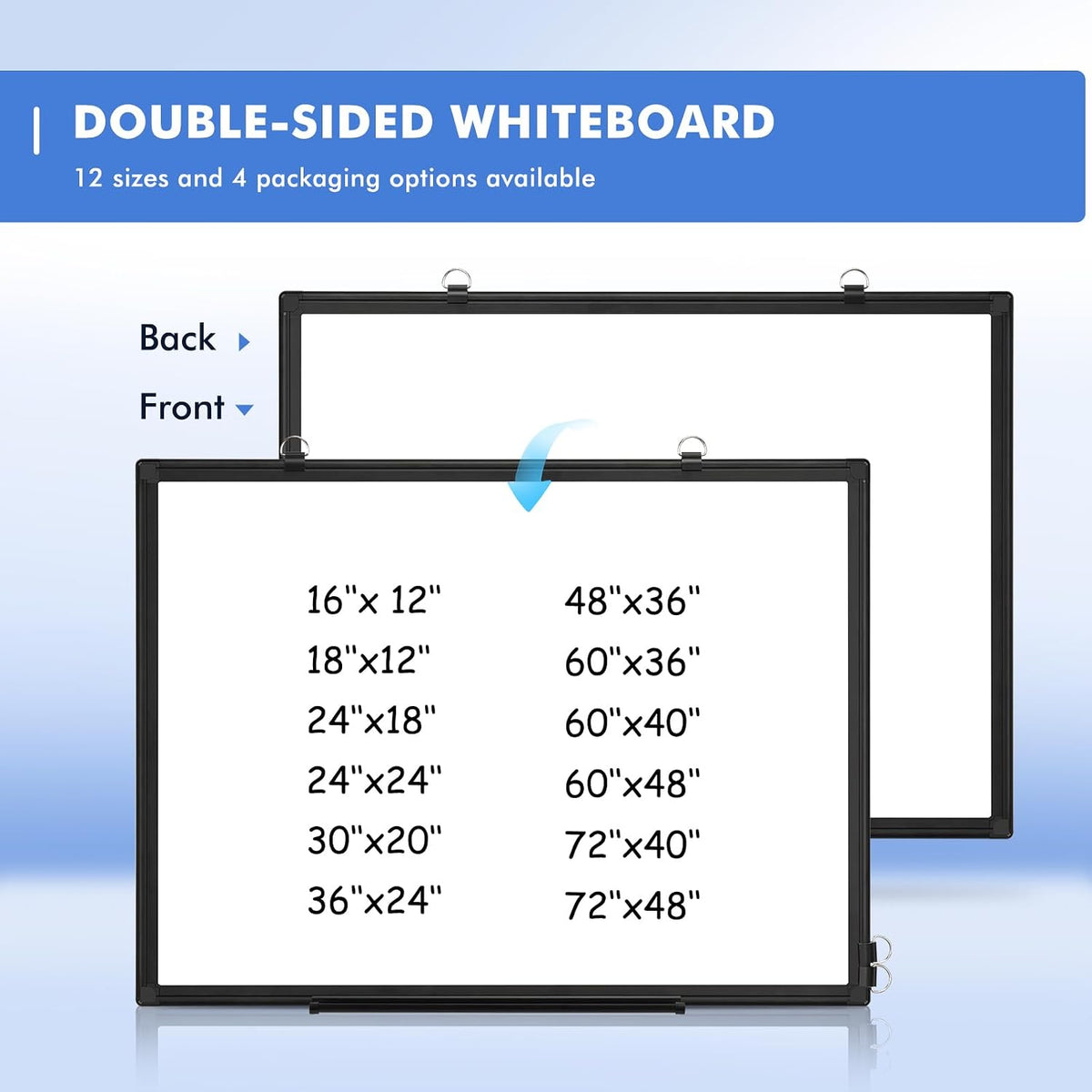 Double-Sided White Board Dry Erase Magnetic Whiteboard Wall 36x24 Black