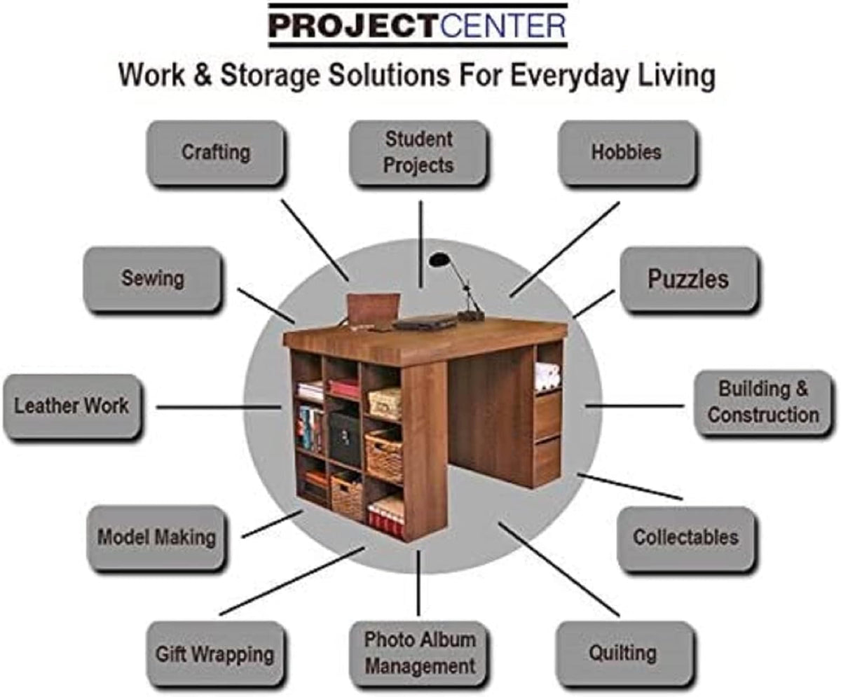 Project Center Desk with Bookcase and 3 Bin Cabinet,Modern-White