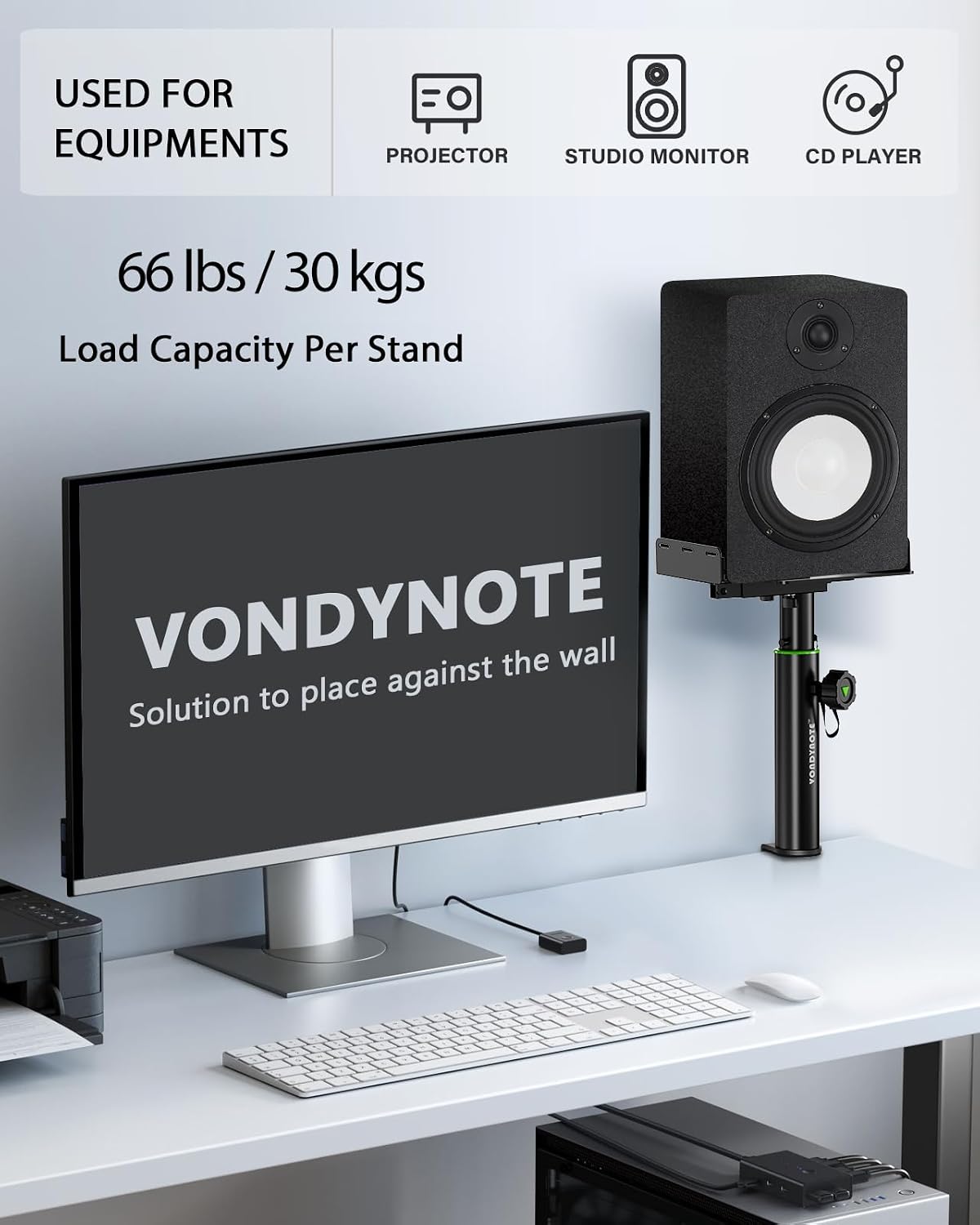 Vondynote Dual Side Clamp Desktop Studio Monitor Stands Against The Wall