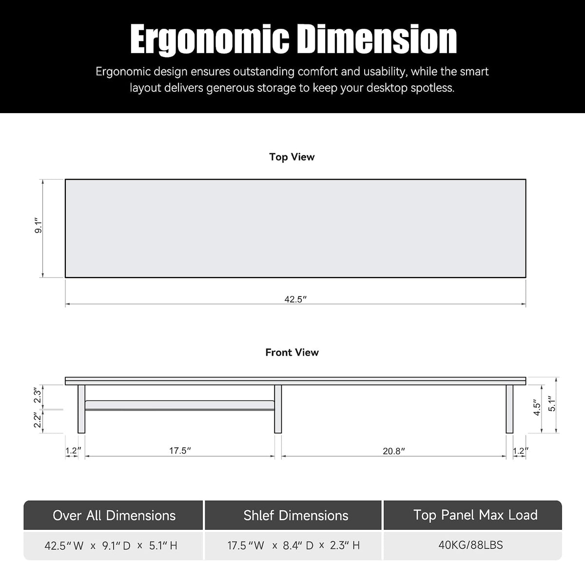 FENSULN Dual‑Tier Monitor Stand for Minimalist Wooden and Metal Riser Shelf Desktop Stands Organizer with Underneath Storage for Dual Monitors, Laptops, Home Office Aesthetic Brown