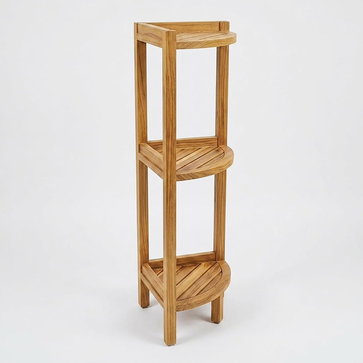 Asta SpaTeak Avila Solid Teak 3-Tier Bathroom Free Standing Corner Shelf, Fully Assembled, TB-137