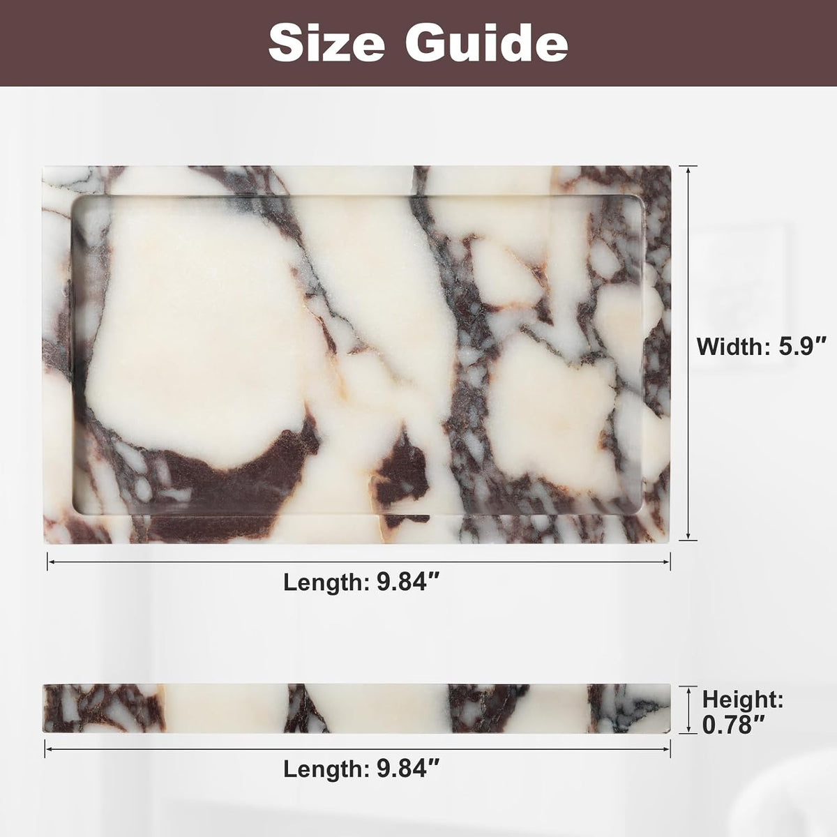 Natural Calacatta Viola Marble Tray 10"x6" Rectangular - Non-Resin Bathroom Vanity Organizer & Office Desk Tray | Waterproof Stone Serving Platter for Jewelry/Perfume (Purple Portoro)