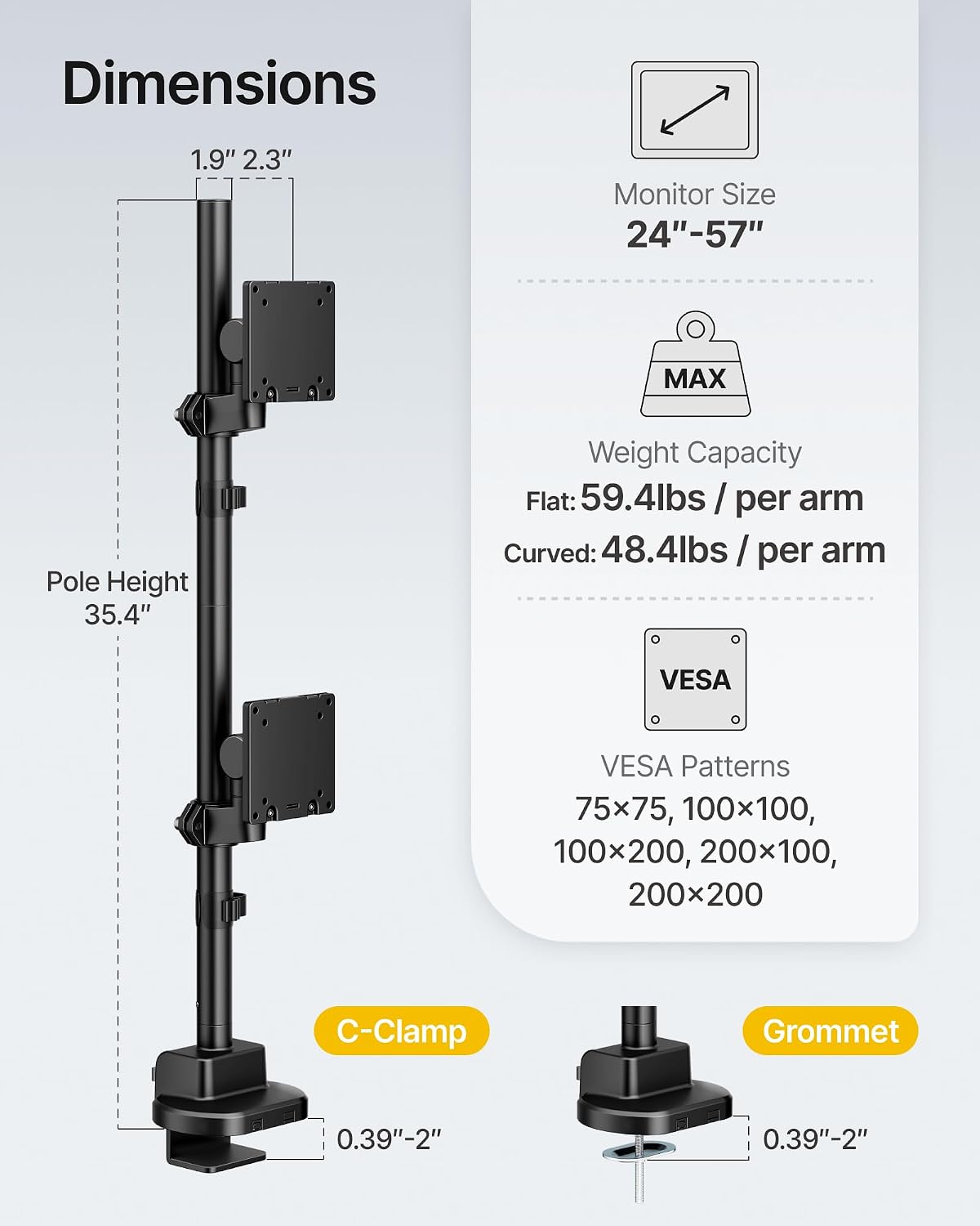 monTEK Heavy-Duty Stacked Dual Monitor Stand for 24-57" Screens