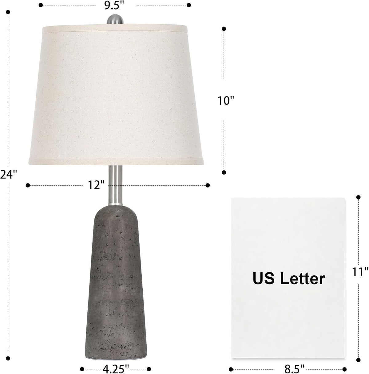 Rinweey 24" Modern Concrete Table Lamps Set of 2, Faux Stone Bedside Lamps for Bedroom, Travertine Inspired Nightstand Lamps for Living Room End Table, Gray (2 LED Bulbs Included)