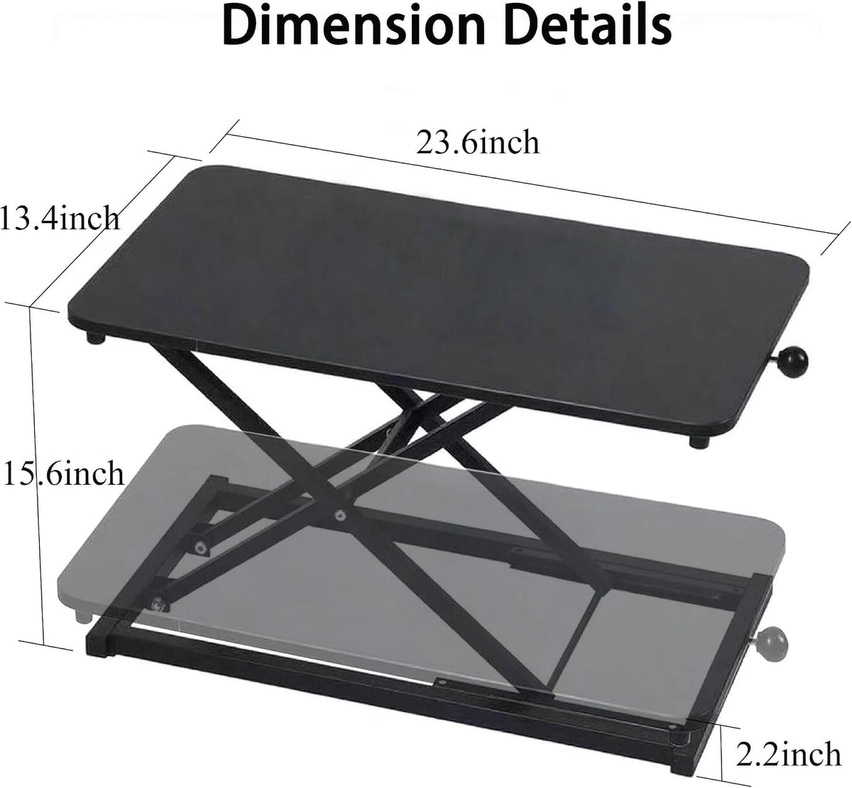 Height Adjustable Standing Desk Converter Keyboard Riser 23.6 Inch Black
