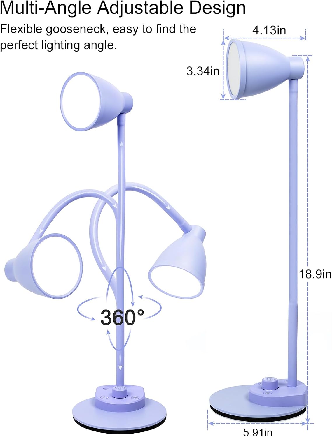 BOHON LED Desk Lamp with USB Charging Port, 3 Color Modes Dim, Lilac Purple