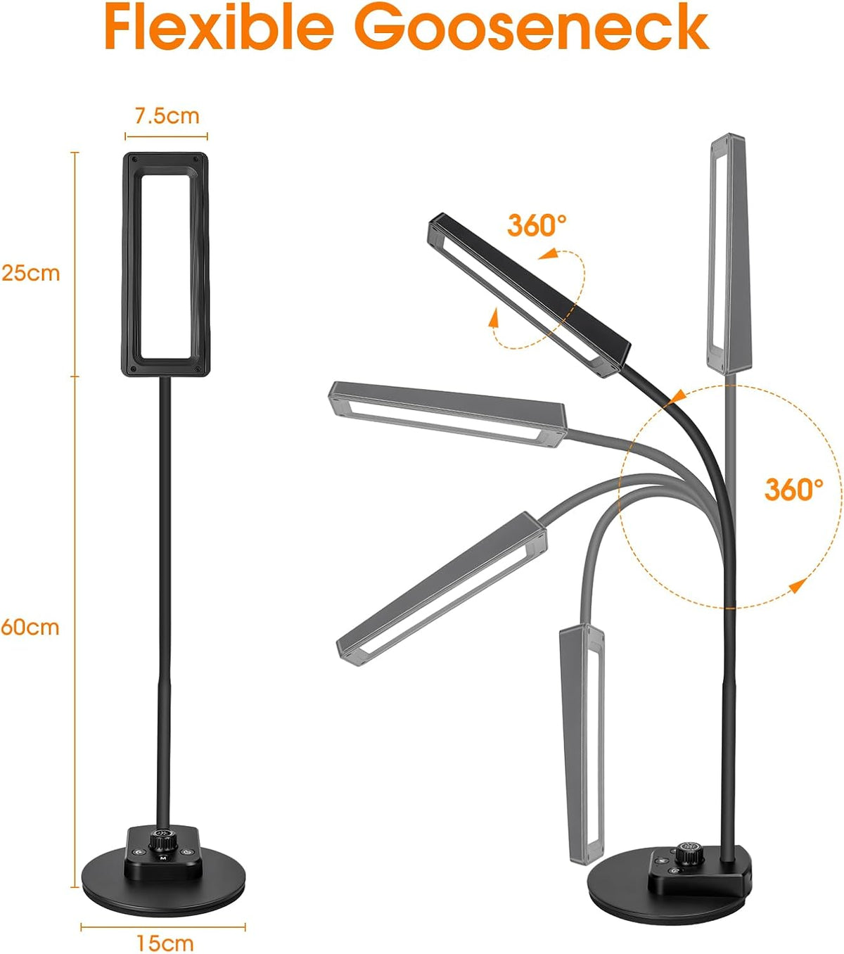 LED Desk Lamp, 12W/2000LM Desk Lamps for Home Office, Bright Gooseneck Desk Light for Work, Study & Reading, 5 Modes Dimmable & USB Port Table Lamp for Home, Crafts, Computer Light, Memory & Timer