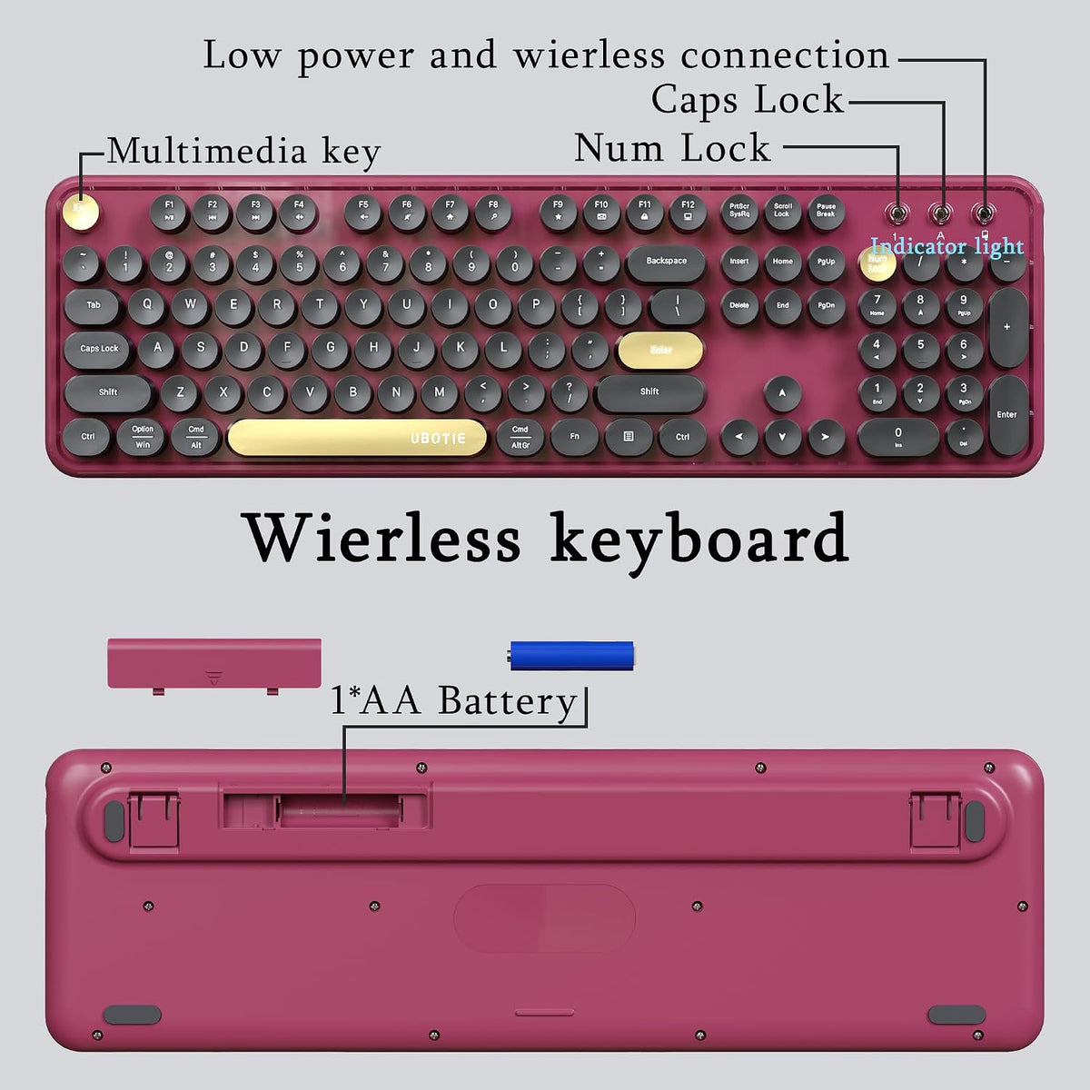 Colorful Wireless Computer Keyboards Mouse Combos (Black Claret)