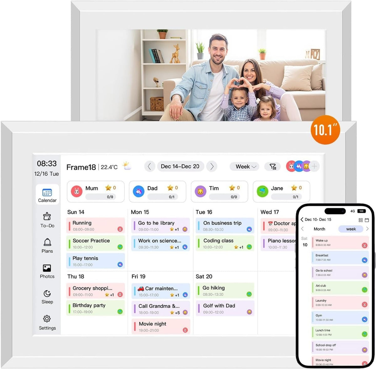 10.1" Smart Digital Calendar Wall Planner with Chore Charts and Meal Plan