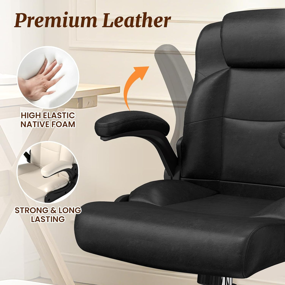 Cross Legged Office Chair with Arms, Wide Criss Cross Chair with Wheels, 360° Rotating Footrest, Height Adjustable Swivel Chair for ADHD, Heavy Duty Ergonomic Office Chair for Home Office Relaxing