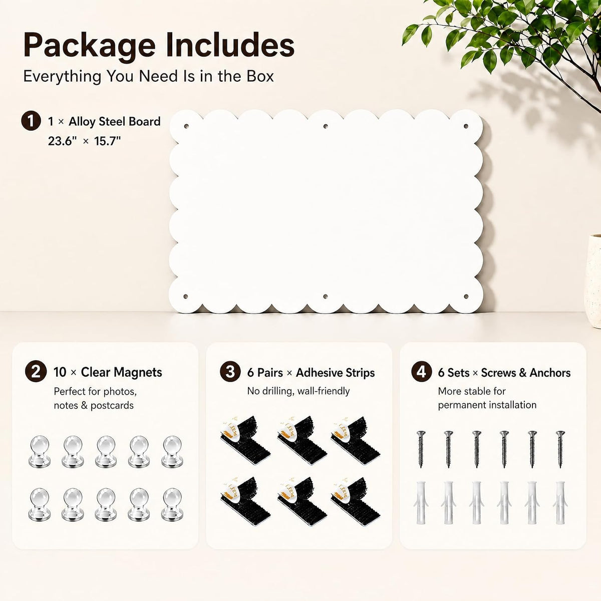 Magnetic Board for Wall,23.6" x 15.7" Decorative Metal Display Board for Notes, Photos & Travel Magnets, Heavy-Duty Metal Panel for Bedroom, Home & Dorm Room Decor (White)
