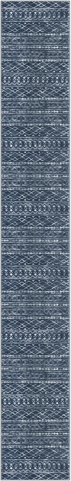 KUTA Moroccan Washable Runner Rug 2.6x18 Non-Slip Vintage Navy Blue Boho