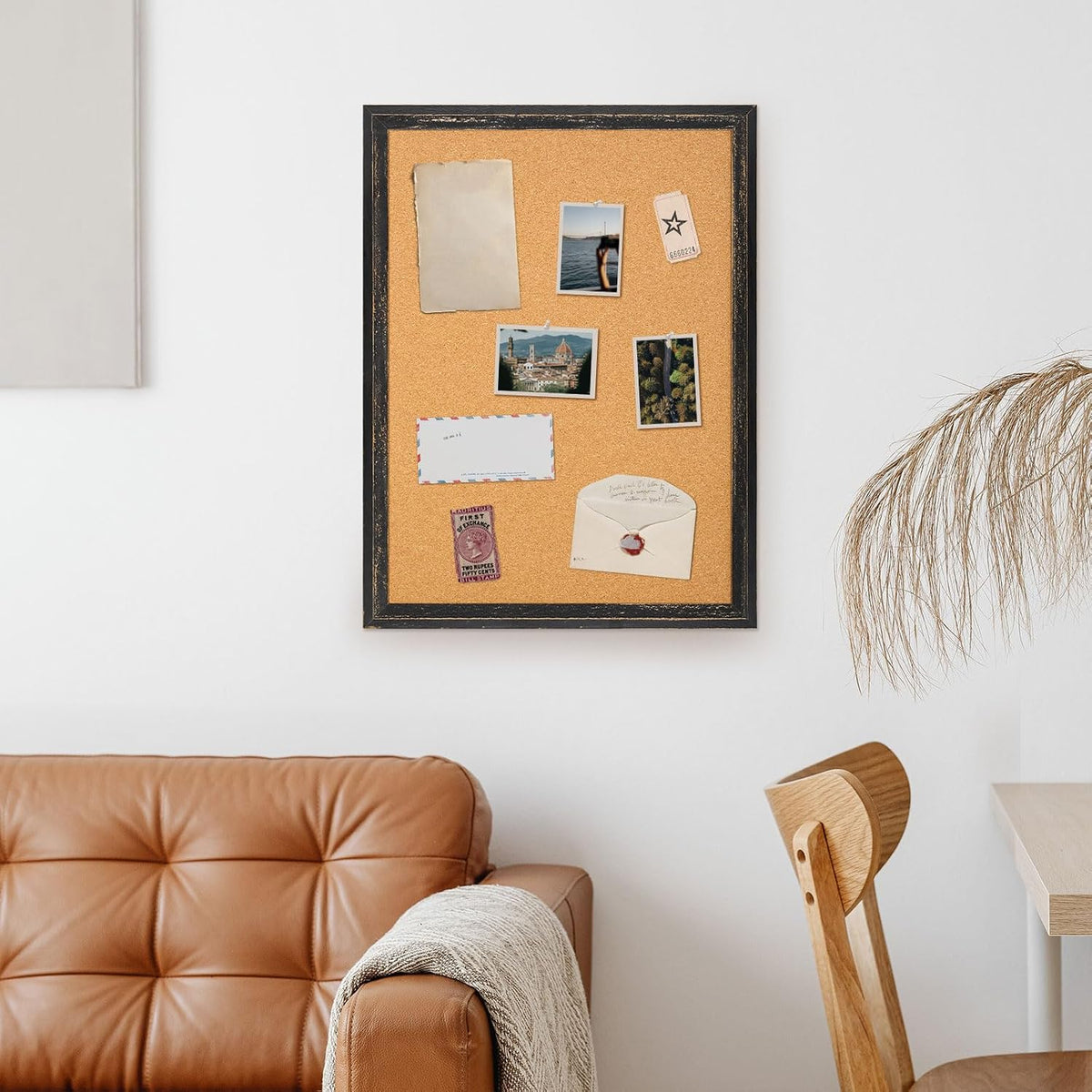 DOLLAR BOSS Cork Board, 36" X 24" Rustic Framed Bulletin Board, Black
