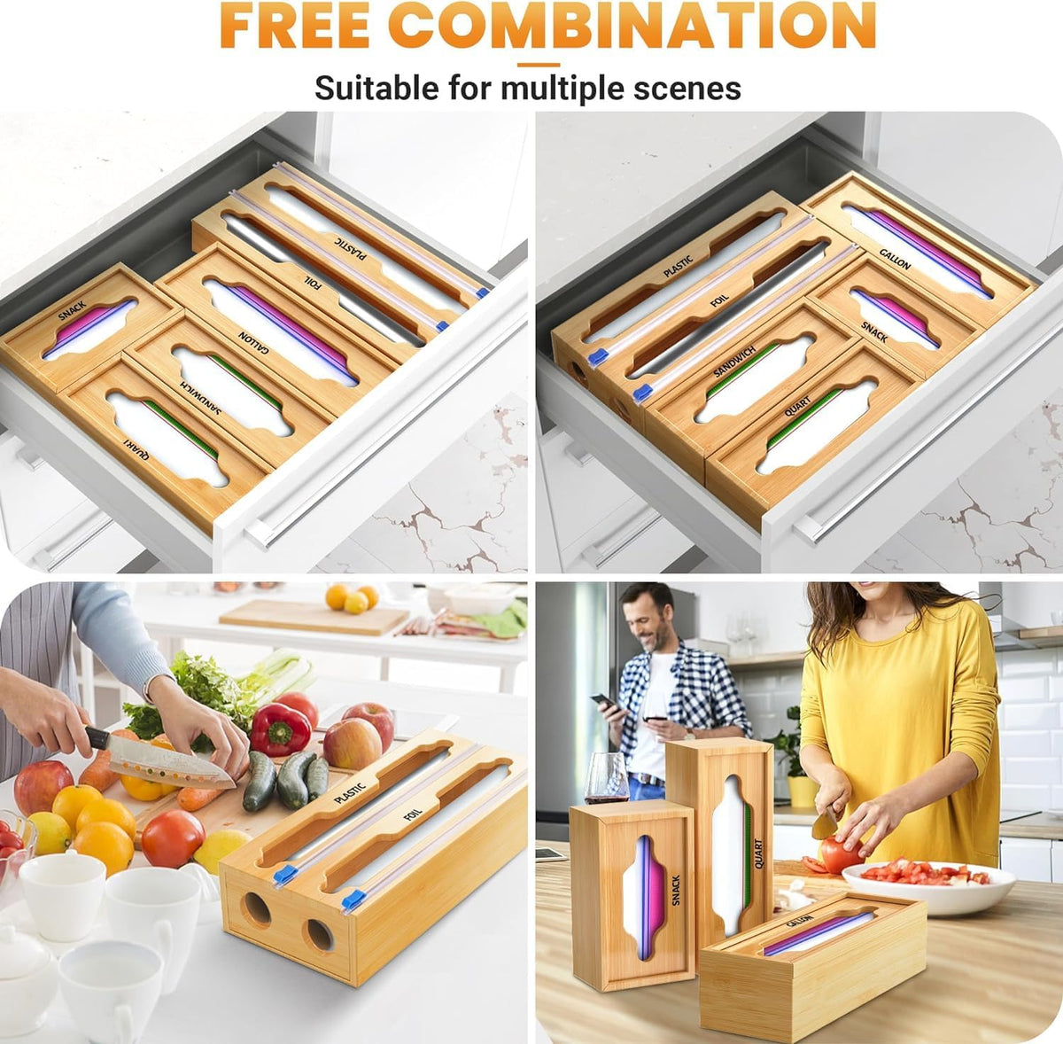 6 In 1 Bag Storage Organizer With Foil and Plastic Wrap Dispenser