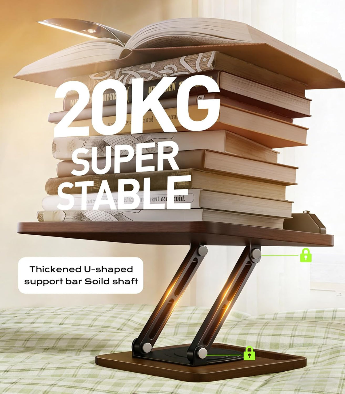 LOXP Ergonomic Book Stand for Reading, 360° Rotating Holder with Page Clip