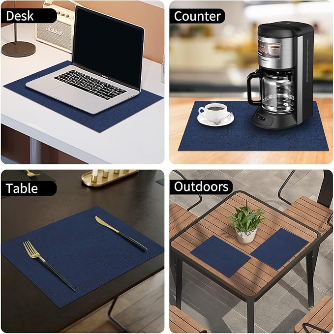 Faux Leather Heat Resistant Placemats 12 Packs, Waterproof Wipeable Dining PU