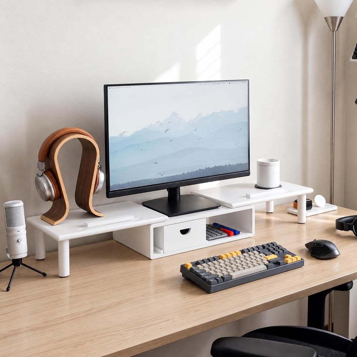 Dual Monitor Stand Riser with Drawer for Desk Laptop