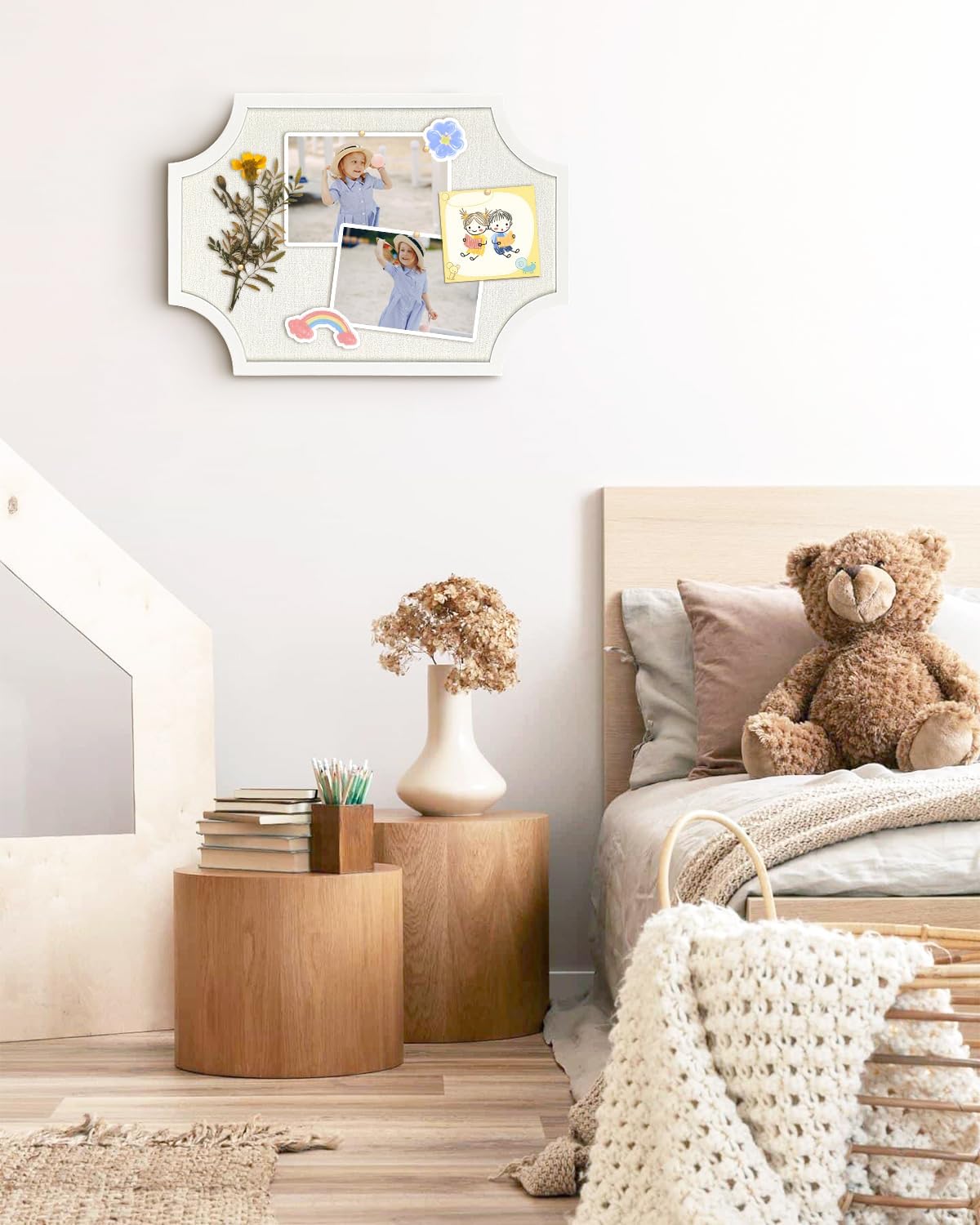 Linen Bulletin Board, Large 15.7"x23.6" Pin Board for Wall,White Wood Frame