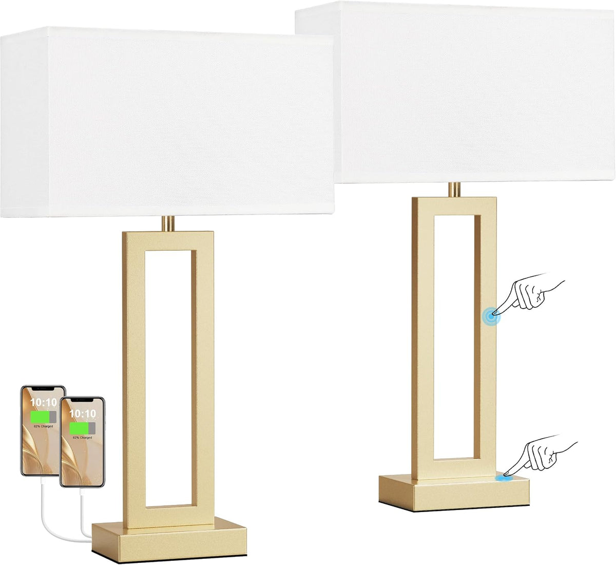 26" Tall Touch Lamps for Nightstand with USB C+A, 3 Way Dimmable Gold Lamp