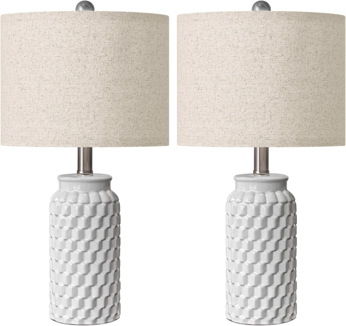 USumkky 20.5" White Modern Ceramic Bedside Lamps Set of 2, Small Table Lamp for Bedroom Decor Farmhouse Nightstand Lamp for Living Room Office