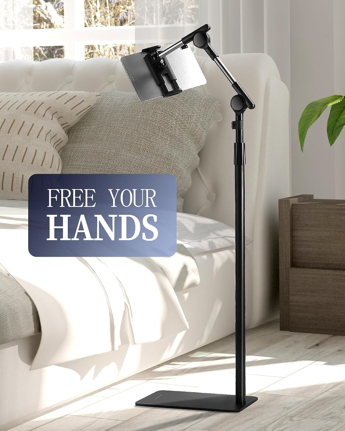 SHUWEI Tablet Floor Stand, 63" Adjustable Height, Fits 4.7-15.6", Black