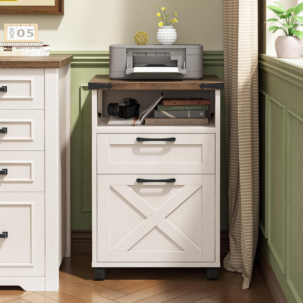 Vabches Office Filing Vertical Cabinet with 2 Drawers, Unique White