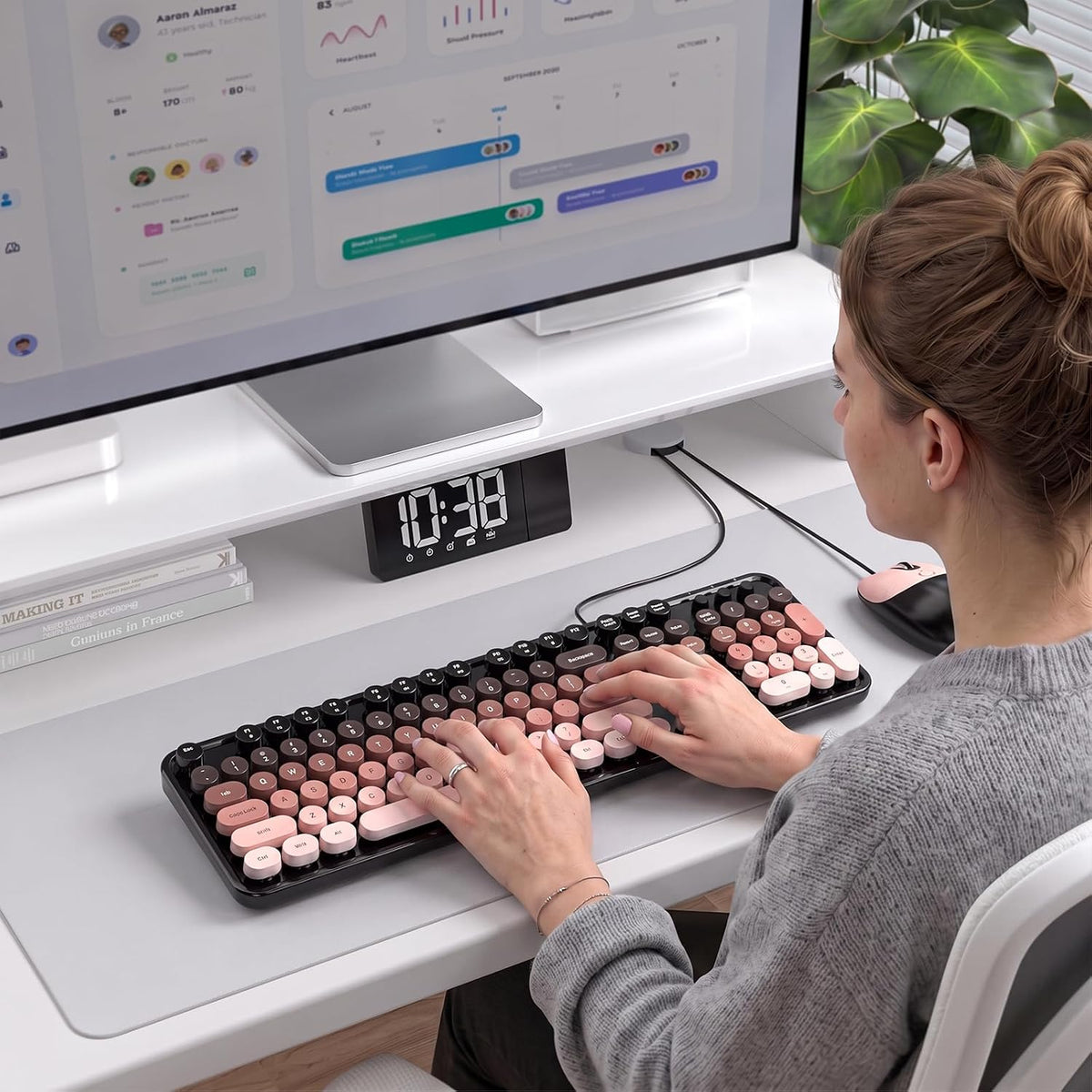 MOFII Wired Retro Typewriter Keyboard and Mouse Combo, Full Size USB Plug & Play for Windows PC Laptop- BlackBerry Gradient