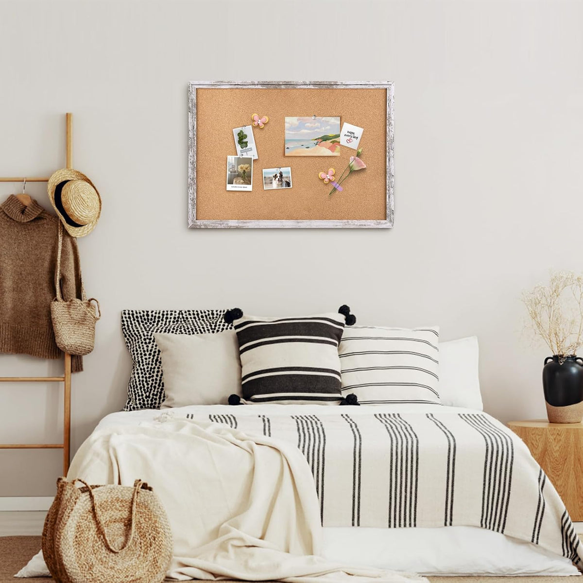 Cork Board Bulletin Board, 35.4x23.6 inches Decorative Hanging Framed Cork Boards for Walls, Pin Board Vision Board for School Home Office, Bulletin Board with Wooden Frame (6090,WH,1pc)
