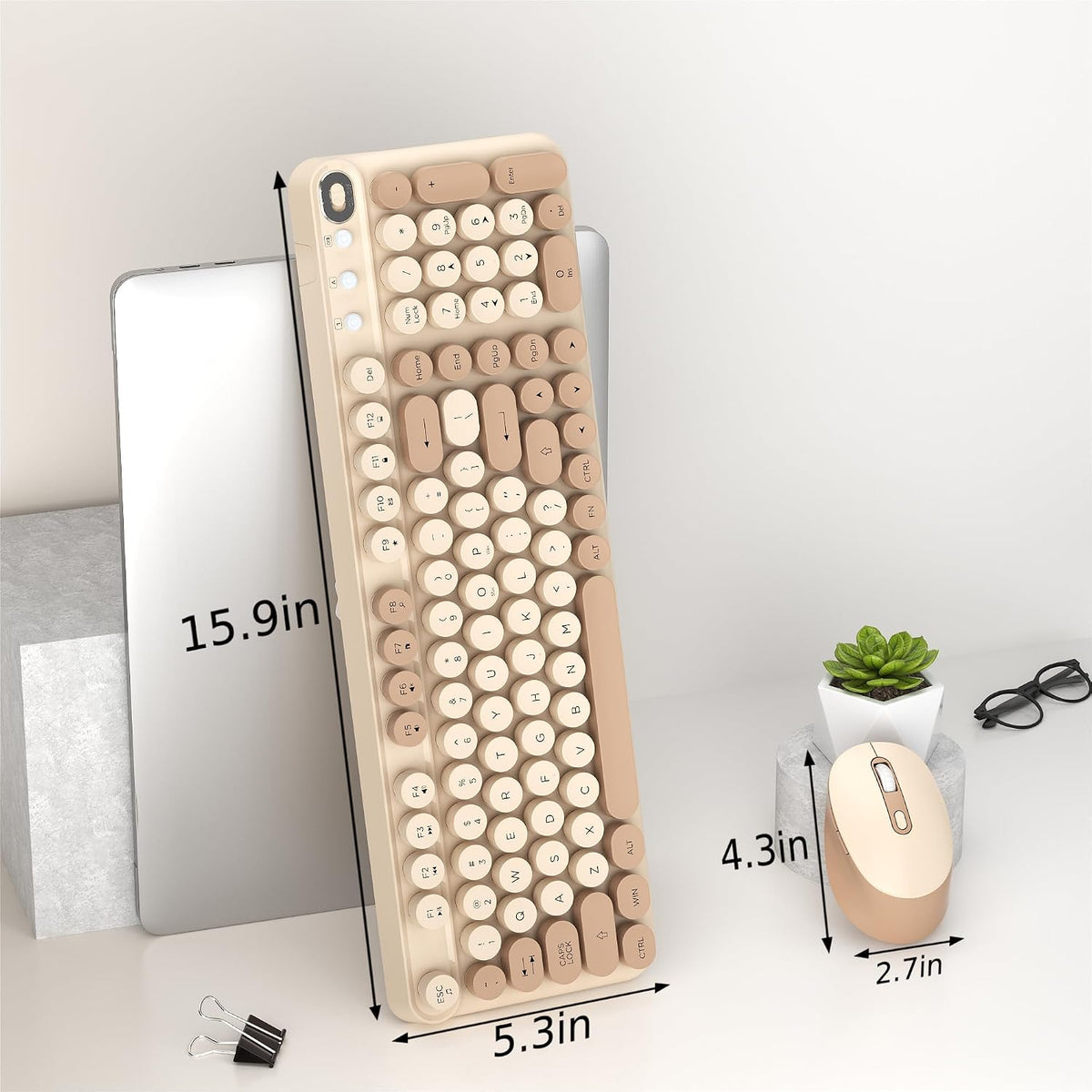 Links9+ Wireless Keyboard and Mouse Combo, Full Sized (Milk Tea)