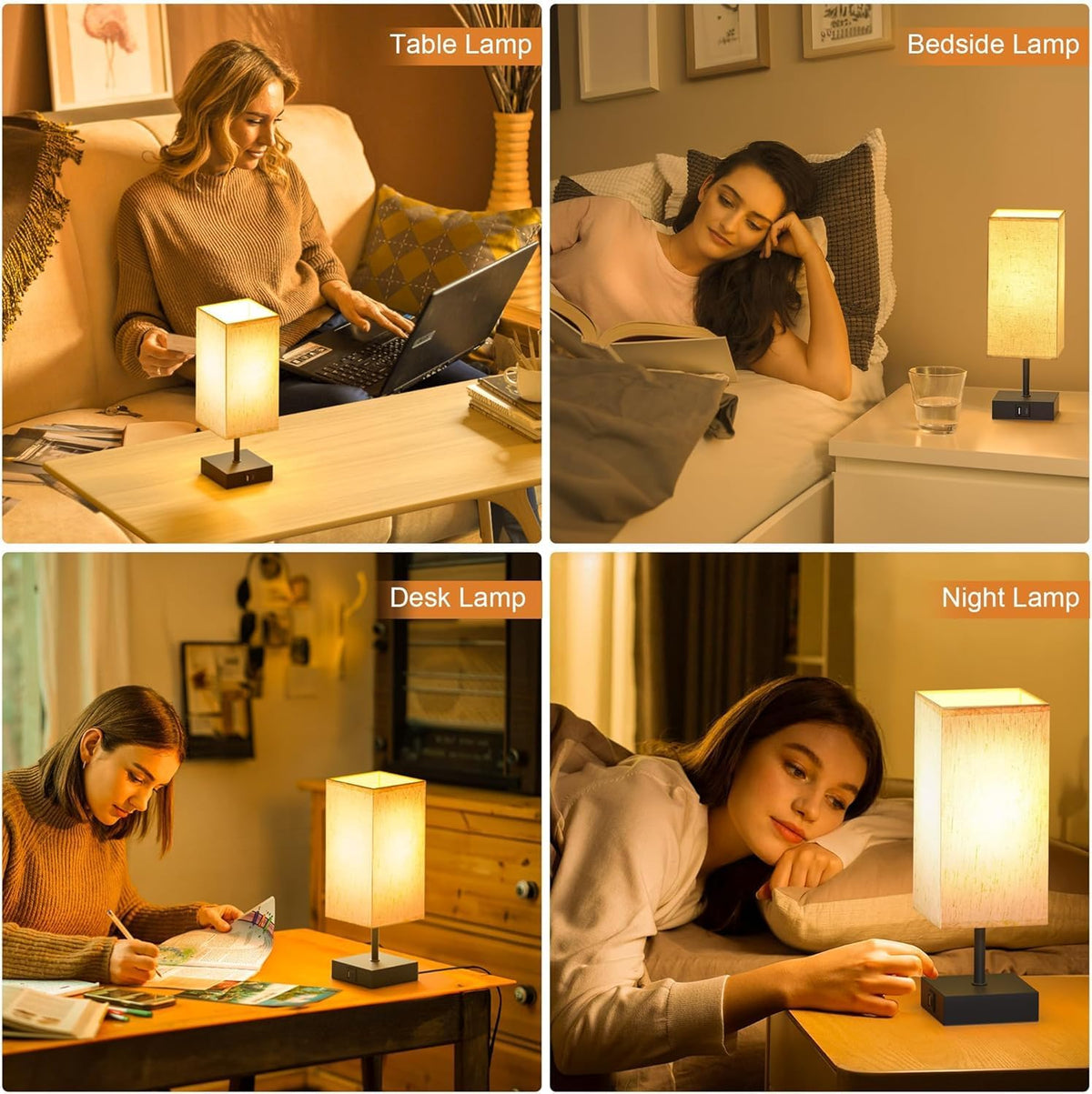 Bedside Table Lamps for Bedroom Touch Nightstand Lamp with USB C+A
