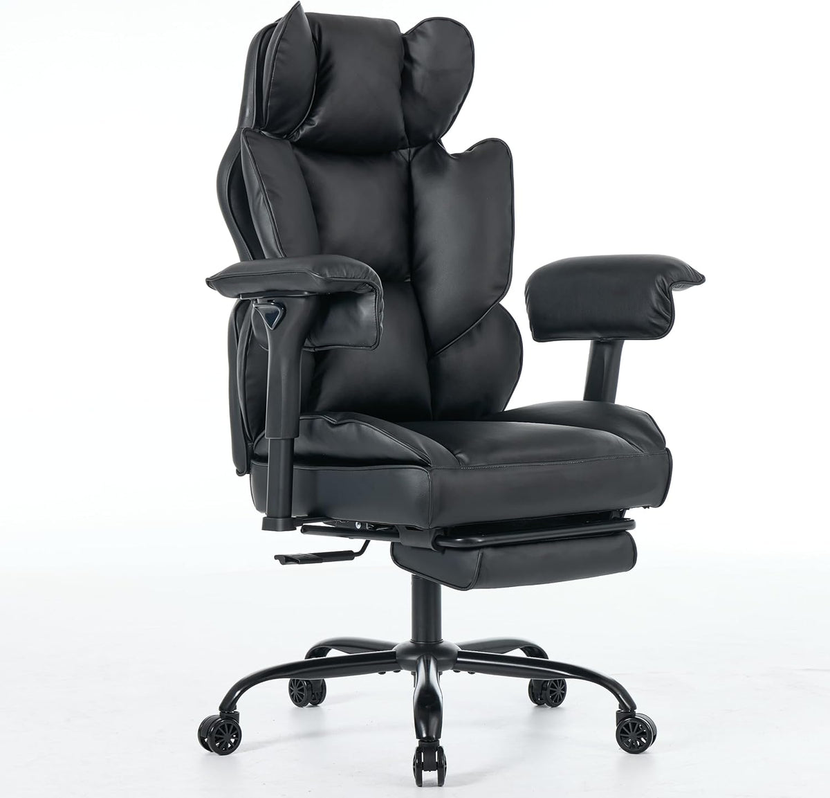 Big and Tall Gaming Office Chair 400lbs - Heavy Duty Ergonomic Computer Desk Chair with Footrest, Adjustable Armrests, High Back PU Leather with Racing Style (Black)