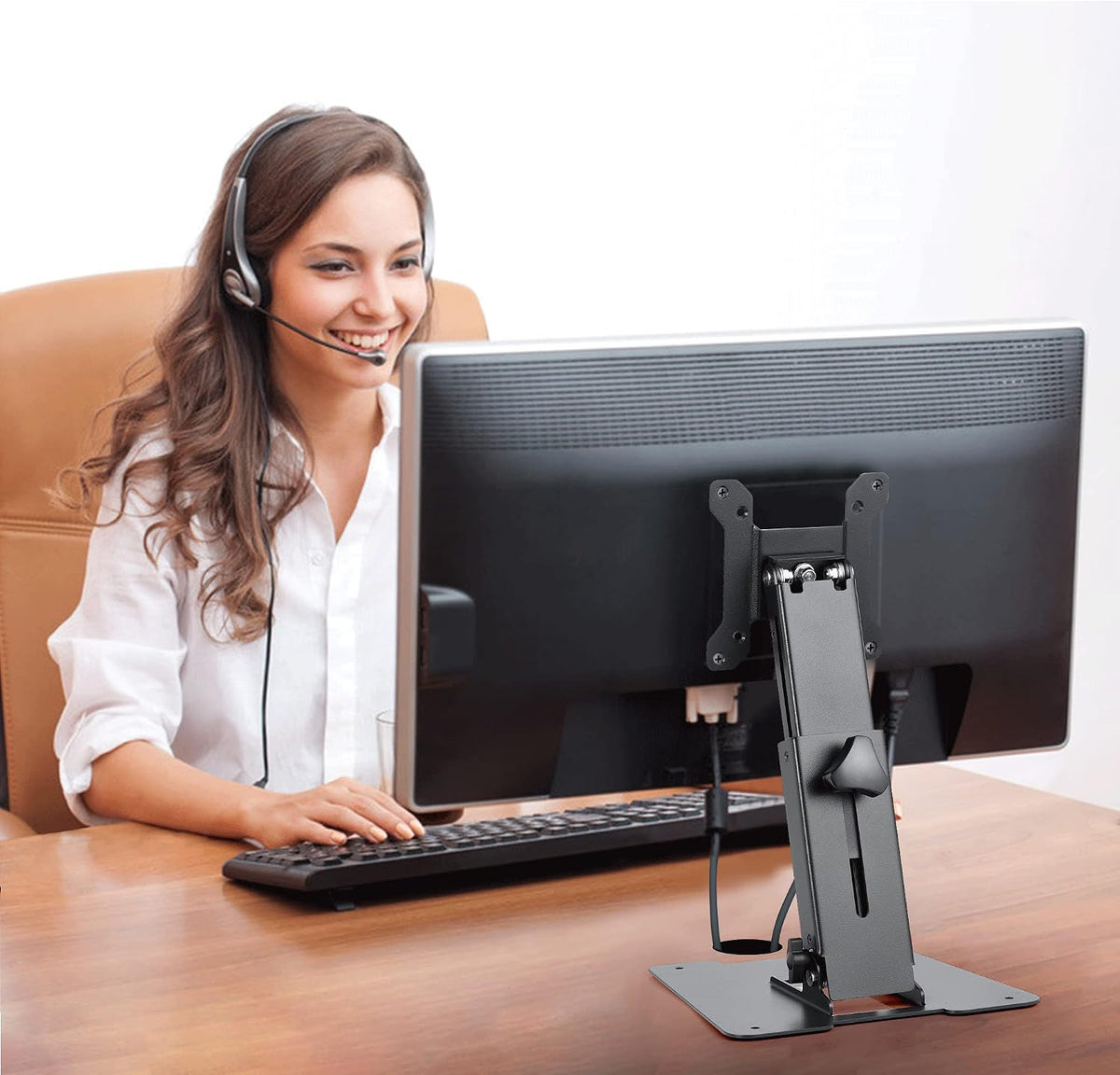 WEARSON Folding Monitor Stand - Height Adjustable Vesa Monitor Stand, Tilt, Rotation Free Standing Low Profile Desk Mount for Single Monitor up to 28 inch Screens Upgrade WS-03T